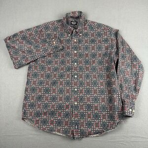 Dockers Patterned Geometric Button Down Shirt Mens Medium Long Sleeve Green Red
